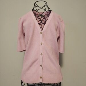 Loft Pink Short Sleeved, V-neck Knit Cardigan